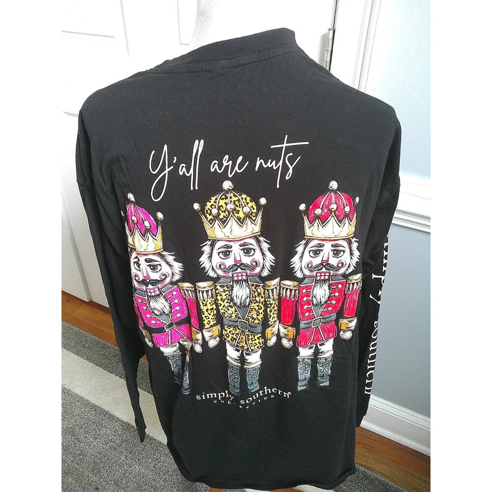 Simply Southern Long Sleeve Black XL Christmas Tee Ya’ll are Nuts Nutcracker